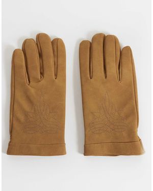 ASOS Western Embroidered Faux Leather Gloves - Brown