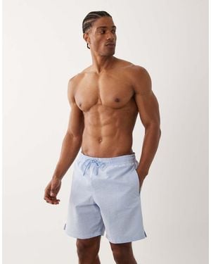 Mango Seersucker Boxer Swim Shorts - Blue