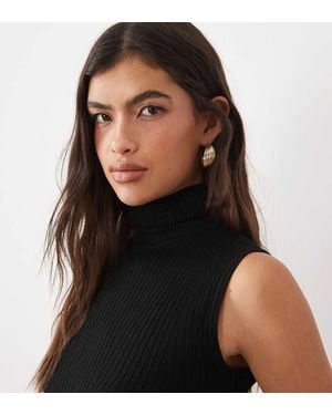 Kaiia Exclusive Ribbed Knit High Neck Sleeveless Top - Black