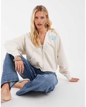 Hollister Back Graphic Zip Up Hoodie - White