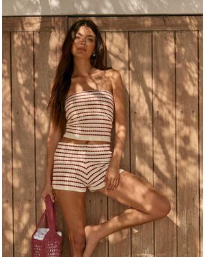 The Frolic Exclusive Crochet Fold Over Bandeau Crop Top Co-ord - Brown