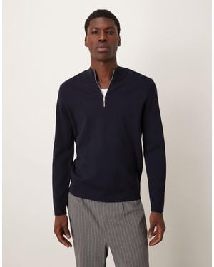 Mango Quarter Zip Knitted Top - Blue