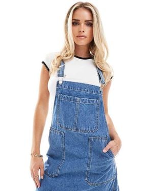 Don't Think Twice Dtt Petite Lucine Denim Pinafore Dress With Pockets - Blue