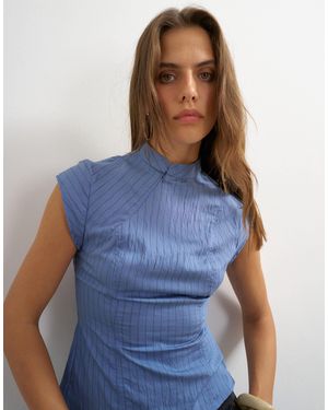 TOPSHOP High Neck Zip Detail Top - Blue
