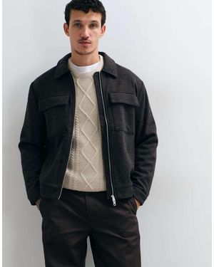 Only & Sons Chaqueta De Lana Con Cremallera Y Cuello En Marrón-Gris - Azul