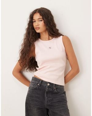 Calvin Klein Woven Label Vest Top - Natural