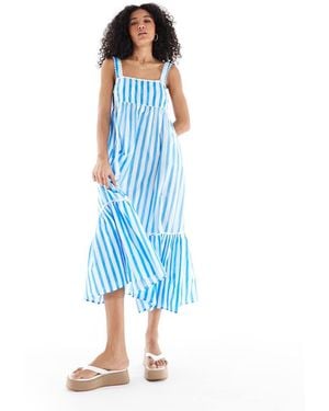 New Look Stripe Tie Back Ruffle Midi Dress - Blue