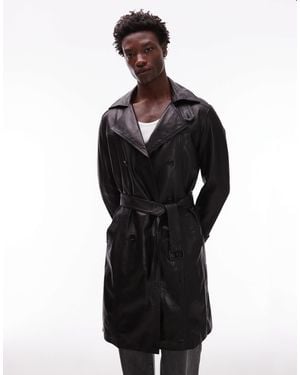 AllSaints Kellett Leather Trench Coat - Black