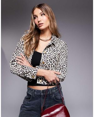 River Island Giacca Di Jeans Con Stampa Leopardata - Grigio