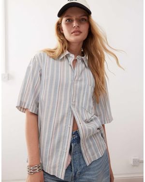 Collusion Boxy Linen Look Shirt - Gray
