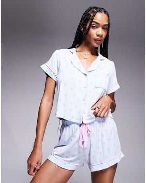 Boux Avenue Strawberry Modal Short Sleeve Revere And Shorts Set - White