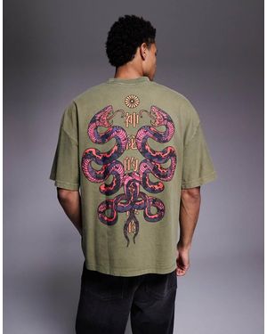 River Island Camiseta Con Estampado Gráfico De Dos Serpientes De -Verde - Gris