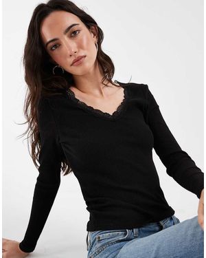 ONLY Top A Maniche Lunghe Con Scollo A V E Dettagli - Nero