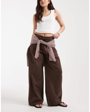 Vero Moda Valeria Mid Rise Wide Leg Pull On Jeans - Brown