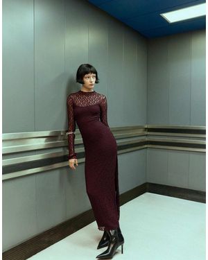 Bershka – blonde – langärmliges midikleid aus spitze - Grün