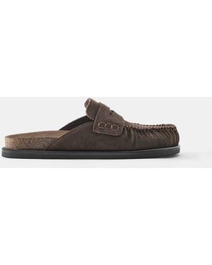Pull&Bear Sabot Con Bordo Arricciato Marroni - Marrone
