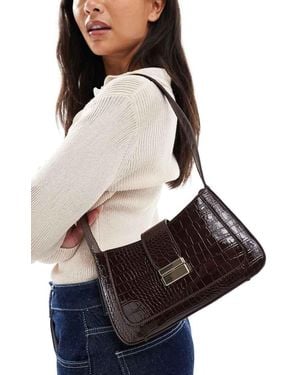 New Look Croc Shoulder Bag With Buckle - Black