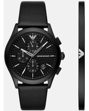 Emporio Armani Chronograph, Stainless Steel Watch And Bracelet Set - Black