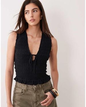 Abercrombie & Fitch Ruched V Neck Top - Black