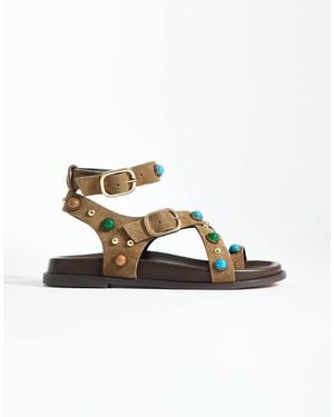 Steve Madden Linear Studded Footbed Sandals With Buckle Strap - Metallic