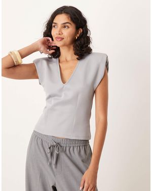 ASOS Top en néoprène à épaulettes et décolleté plongeant - Blanc