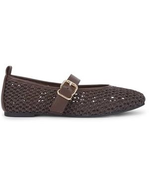 SEQWL Woven Mary Jane Flats With Adjustable Buckle Strap - Brown