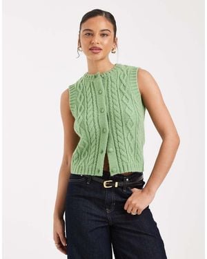 New Look Cable Knitted Waistcoat - Green