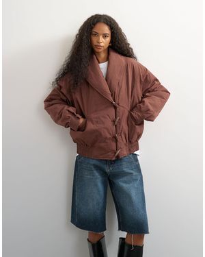 TOPSHOP Shawl Collar toggle Detail Hybrid Puffer - Brown