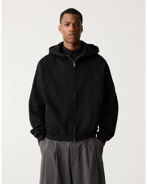 Pull&Bear Zip Through Boxy Fit Hoodie - Black