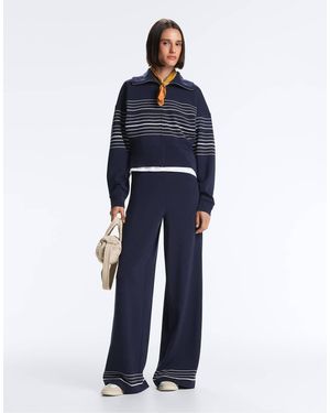 Oysho Soft-Touch Modal Trousers With Sailor Stripe Detail - Blue