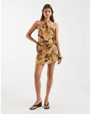 Motel Kutai Floral Devore Mini Dress - Natural