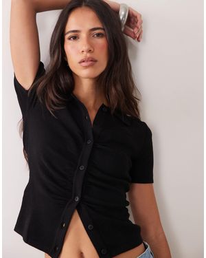 Mango Short Sleeve Polo Top - Black
