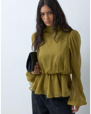 ASOS High Neck Peplum Top - Green
