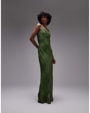 TOPSHOP Vestido Largo Estampado Con Cuello Desbocado Y Diseño De Dos Capas Reforzadas De - Verde
