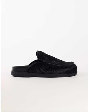 TOPSHOP Mule Tipo Loafer Alexia De Piel Auténtica Con Pelo Largo En - Negro
