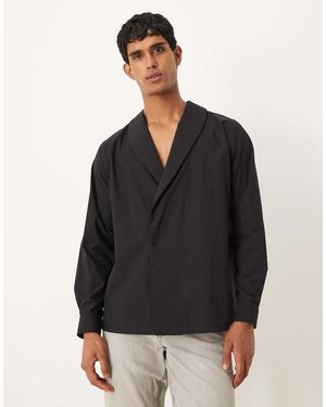 ASOS Camicia Taglio Comodo Nera Con Collo Sciallato - Nero