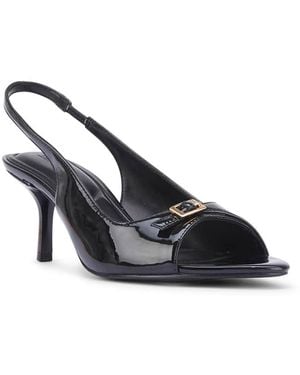 SEQWL Slingback Stiletto Heels Peep Toe Court Shoes With Buckle Detail - Blue