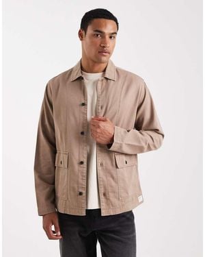 ASOS Twill Overshirt With Badge Detail - Natural