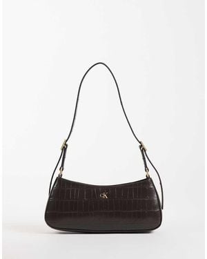 Calvin Klein Small Shoulder Bag With Croc Texture - White