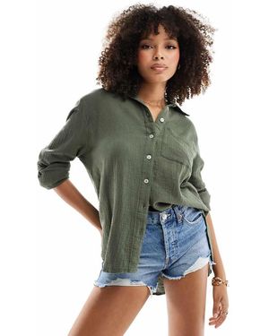 New Look Camicia A Maniche Lunghe Kaki Testurizzata - Verde