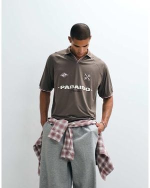 ASOS Oversized Sports Polo With Football High Build Graphic - Grey