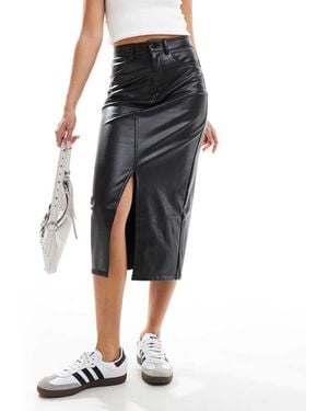 Vero Moda High Waisted Faux Leather Midi Skirt - Black