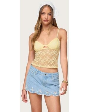Edikted Sheer Lace Cut Out Tank Top - Blue