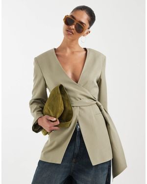 ASOS Linen Blend Round Neck Blazer - Natural
