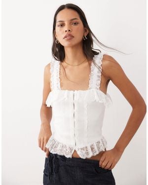 Miss Selfridge Button Through Cami Corset Top With Lace - White