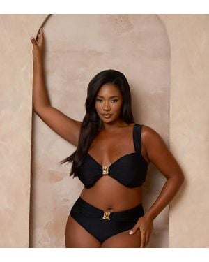 Moda Minx Curve X Alessa Tyrrell-charles High Waisted Bikini Bottoms With Hardware Detail - Brown