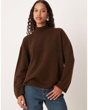 ASOS Longline Sweater With Funnel Neck - Brown