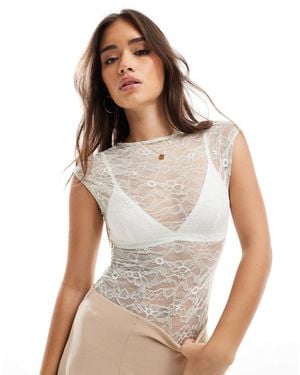 Pull&Bear Short Sleeve Lace Body - White