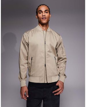 Barbour Tardon Zip Through Logo Bomber Jacket - Natural