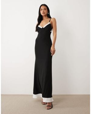 ASOS Monochrome High Low Hem Mesh Awkward Length Dress With Peek A Boo Hem - Black